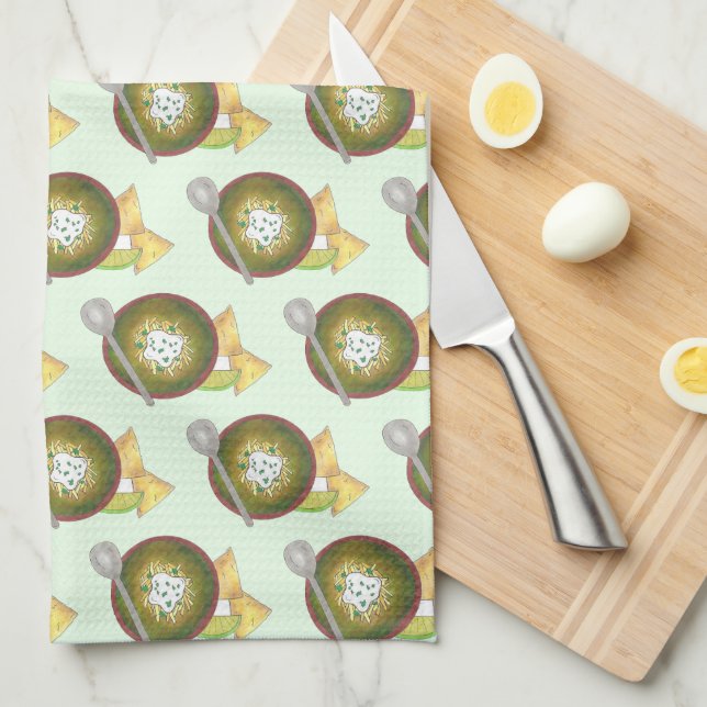 Bowl of Green Chilli Chilli Chile Verde Cookoff Tea Towel (Quarter Fold)
