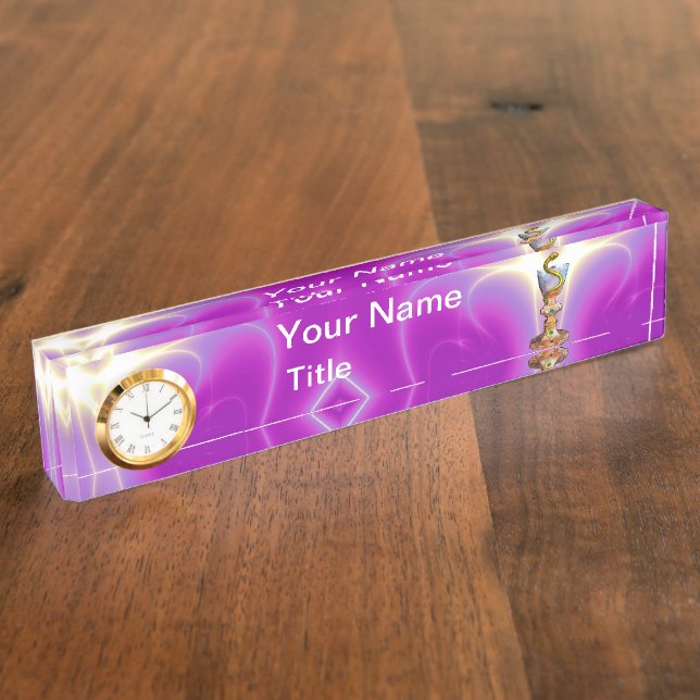 BOWL OF HYGEIA Medicine, Pharmacy,Purple Fuchsia Nameplate (Side)