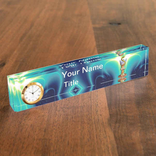 BOWL OF HYGEIA Medicine, Pharmacy,Turquoise Blue Nameplate (Side)