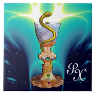 BOWL OF HYGEIA MONOGRAM Medicine, Pharmacy Blue Tile