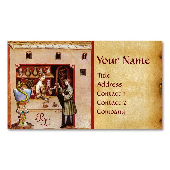 BOWL OF HYGEIA MONOGRAM Medicine, Pharmacy Magnetic Business Card (Front)