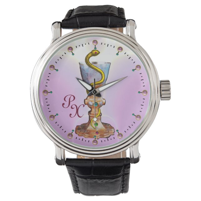 BOWL OF HYGEIA MONOGRAM Medicine, Pharmacy ,Pink Watch (Front)