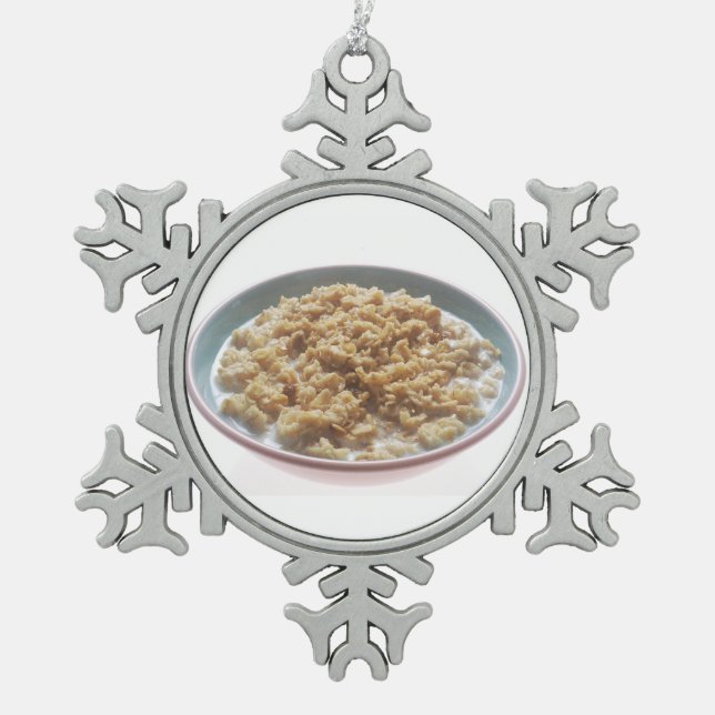 Bowl of Oatmeal Snowflake Pewter Christmas Ornament (Front)