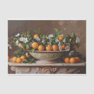 Bowl of Oranges and Blossoms Still Life Decoupage Tissue Paper
