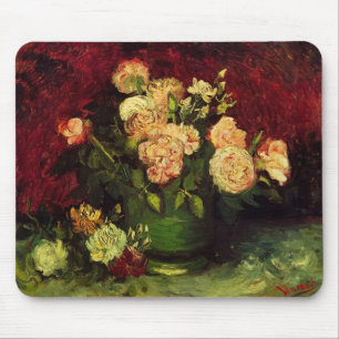Bowl of Peonies and Rose,Vincent van Gogh Mouse Mat
