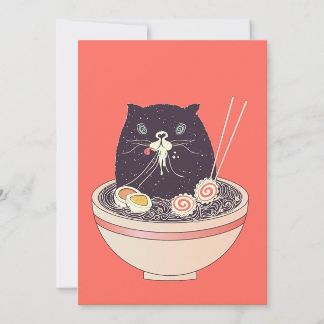 Bowl of ramen and black cat holiday card (Front)
