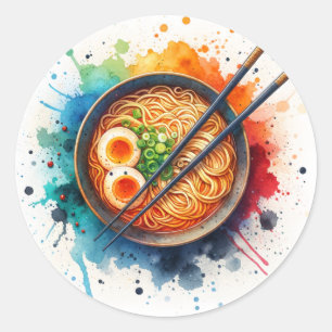 Bowl of Ramen Noodles, Egg and Chopsticks Classic Round Sticker