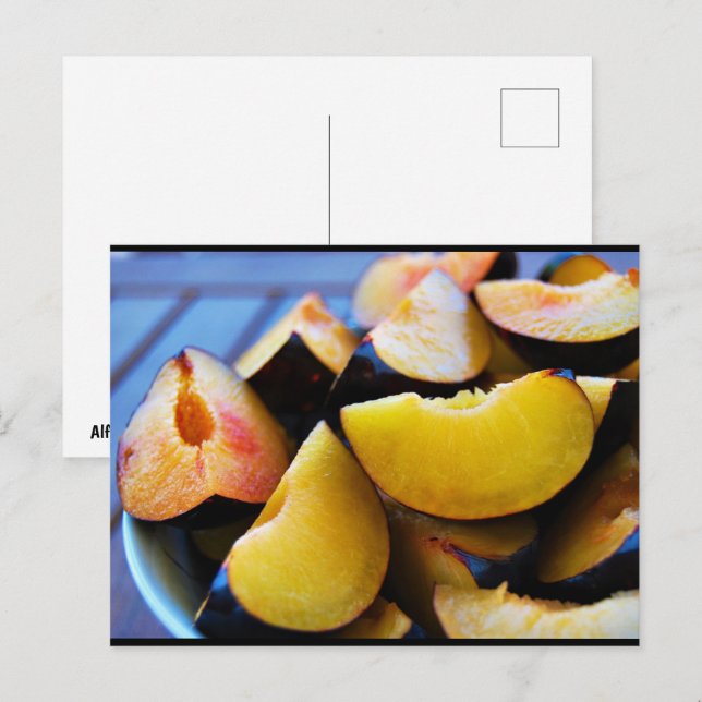 Bowl of Sliced Plum Fruit Postcard (Front/Back)