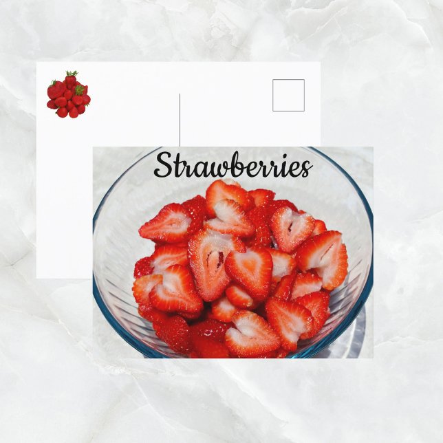 Bowl of Sliced Red Strawberries Photographic  Postcard (Creator Uploaded)