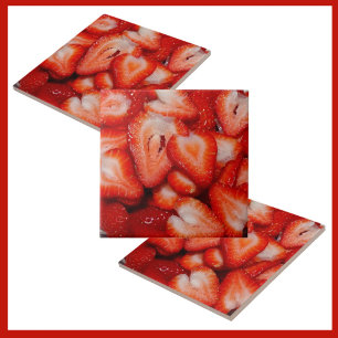 Bowl of Sliced Red Strawberries Photographic  Tile