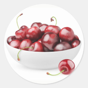 Bowl of sweet cherries classic round sticker