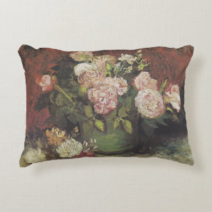 Bowl with Peonies and Roses by Vincent van Gogh    Decorative Cushion