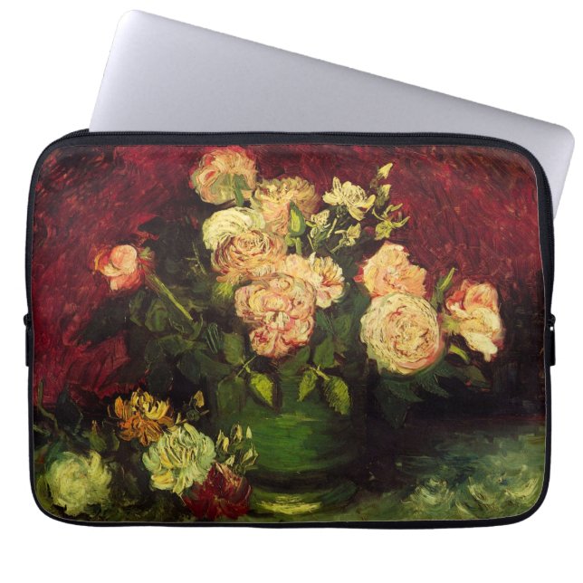 Bowl with Peonies and Roses by Vincent van Gogh Laptop Sleeve (Front)