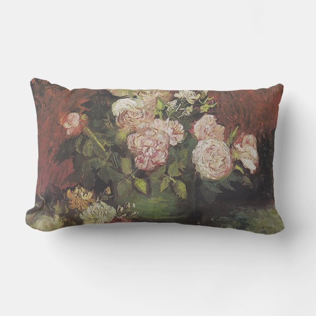 Bowl with Peonies and Roses by Vincent van Gogh    Lumbar Cushion (Front)