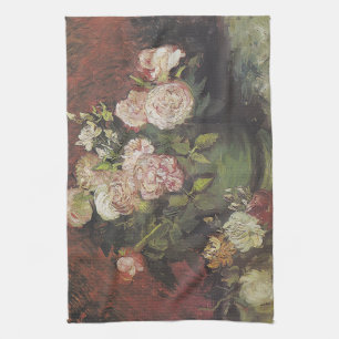 Bowl with Peonies and Roses by Vincent van Gogh    Tea Towel