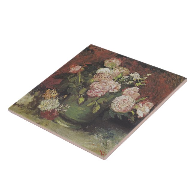 Bowl with Peonies and Roses by Vincent van Gogh    Tile (Side)