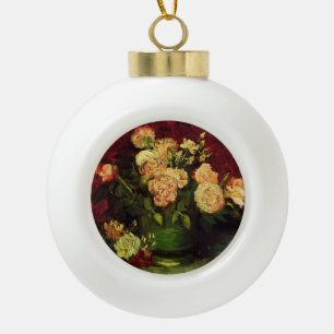Bowl with Peonies and Roses, Vincent van Gogh. Ceramic Ball Christmas Ornament