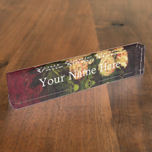 Bowl with Peonies and Roses, Vincent van Gogh. Nameplate