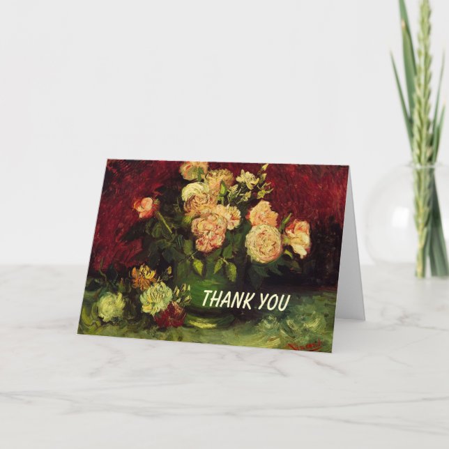 Bowl with Peonies and Roses, Vincent van Gogh Thank You Card (Front)