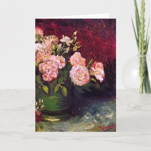 Bowl with Peonies & Roses Van Gogh Fine Art Card (Front)
