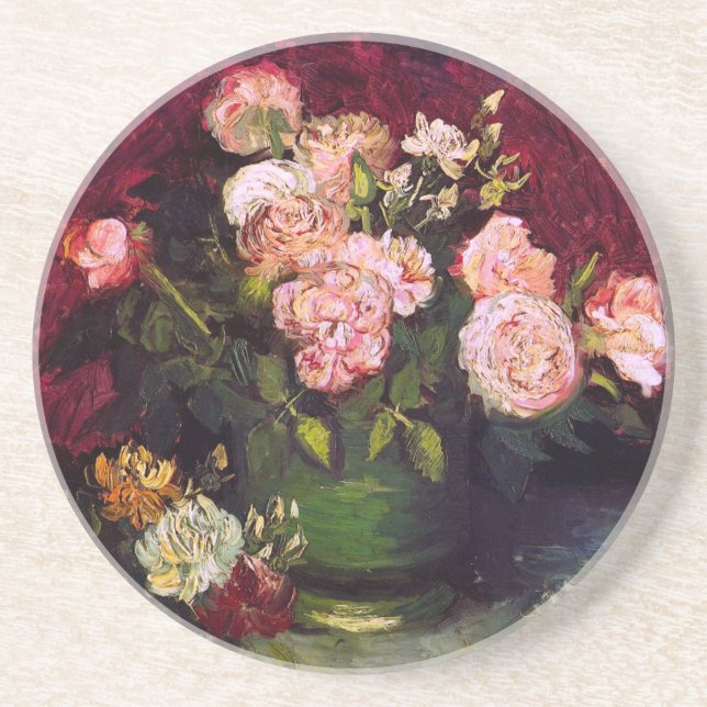 Bowl with Peonies & Roses Van Gogh Fine Art Coaster (Front)