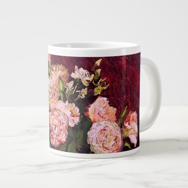 Bowl with Peonies & Roses Van Gogh Fine Art Large Coffee Mug (Front Right)