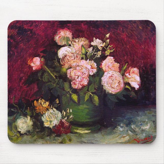 Bowl with Peonies & Roses Van Gogh Fine Art Mouse Mat (Front)