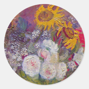 Bowl with Sunflowers and Roses by Vincent van Gogh Classic Round Sticker