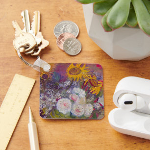 Bowl with Sunflowers and Roses by Vincent van Gogh Key Ring