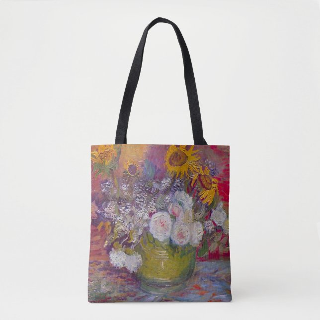 Bowl with Sunflowers and Roses by Vincent van Gogh Tote Bag (Front)
