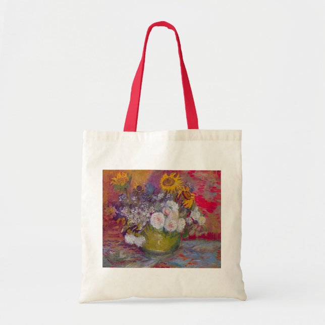 Bowl with Sunflowers and Roses by Vincent van Gogh Tote Bag (Front)