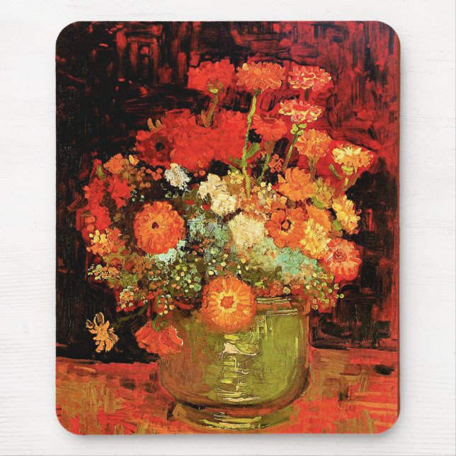 Bowl with Zinnias by Vincent van Gogh, Mouse Mat (Front)