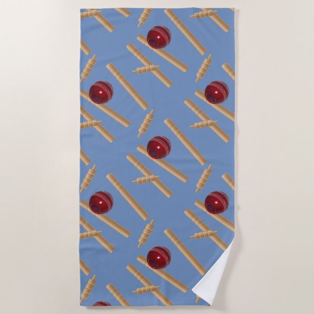 Bowled At Cricket, Beach Towel (Front)