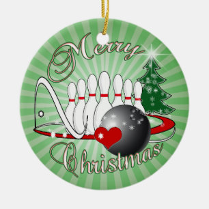 BOWLER / BOWLING MERRY CHRISTMAS CERAMIC TREE DECORATION