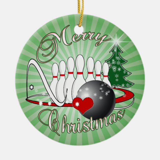 BOWLER / BOWLING MERRY CHRISTMAS CERAMIC TREE DECORATION (Front)
