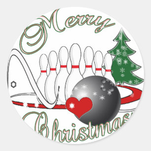 BOWLER / BOWLING MERRY CHRISTMAS CLASSIC ROUND STICKER