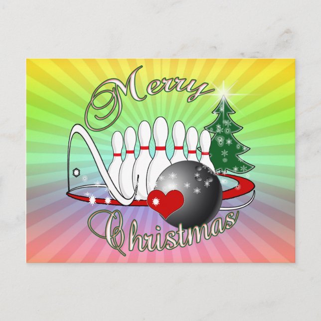 BOWLER / BOWLING MERRY CHRISTMAS HOLIDAY POSTCARD (Front)