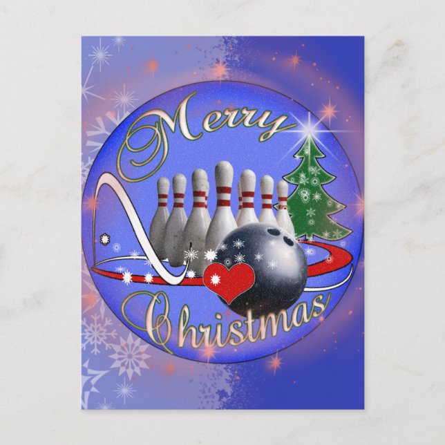BOWLER / BOWLING MERRY CHRISTMAS HOLIDAY POSTCARD (Front)