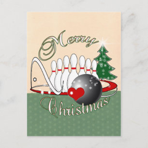 BOWLER / BOWLING MERRY CHRISTMAS HOLIDAY POSTCARD
