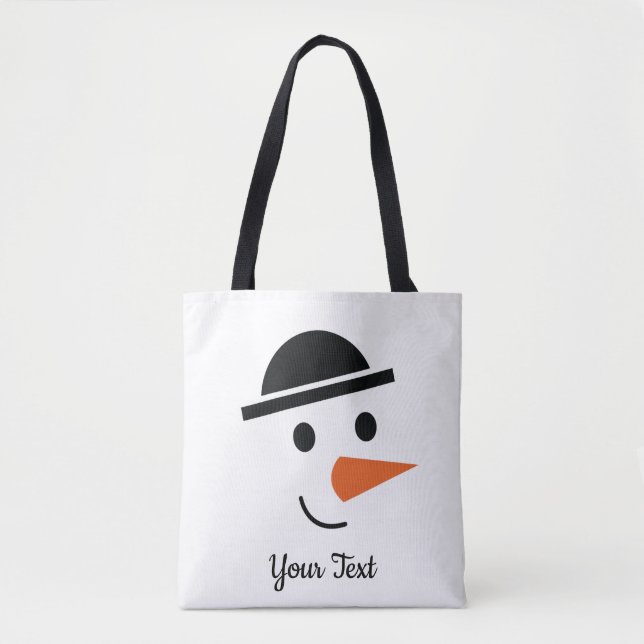 Bowler-hatted Snowman Face Design Tote Bag (Front)