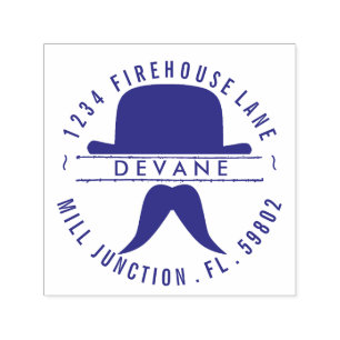 Bowler & Moustache Self-Ink Return Address Stamp