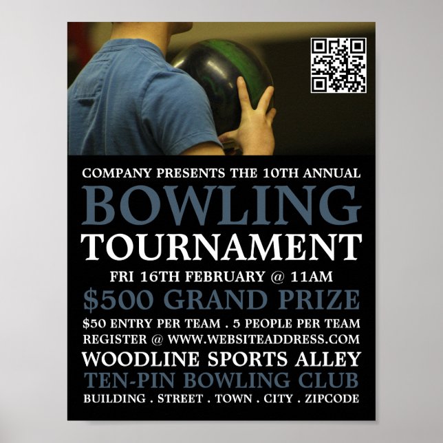 Bowler Portrait, Ten-Pin Bowling Tournament Poster (Front)