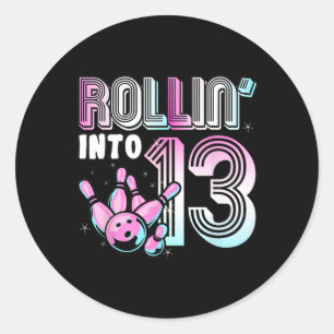 Bowler Rollin’ Into 13 Bowling 13th Birthday Kids Classic Round Sticker