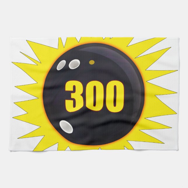 Bowler's 300 Perfect Game, Bowling Ball Graphics Tea Towel (Horizontal)