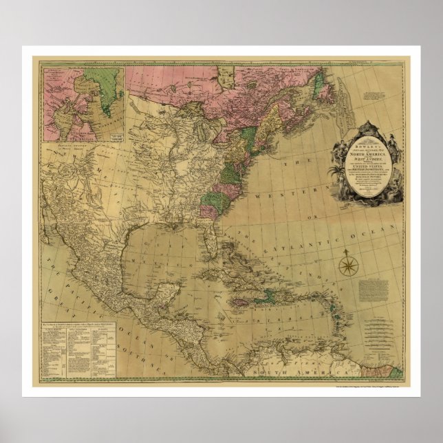 Bowles Detailed America Map - 1784 Poster (Front)