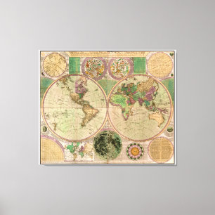 BOWLES New & Accurate Map of the World by Dialling Canvas Print