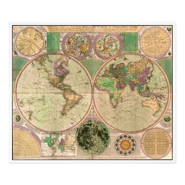 BOWLES New & Accurate Map of the World by Dialling Photo Print (Front)