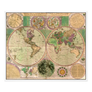 BOWLES New & Accurate Map of the World by Dialling Photo Print