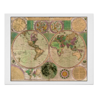 BOWLES New & Accurate Map of the World by Dialling Poster