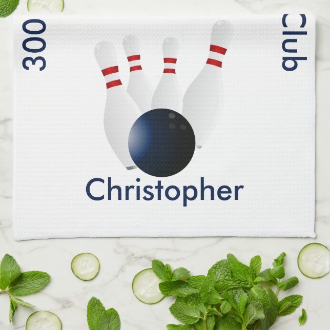 Bowling 300 Club Personalised Tea Towel (Folded)